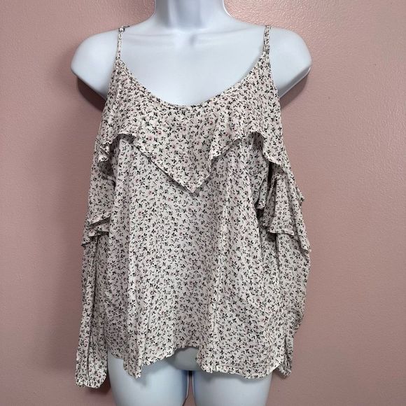 Abercrombie & Fitch white floral cold shoulder top size small - Picture 3 of 8